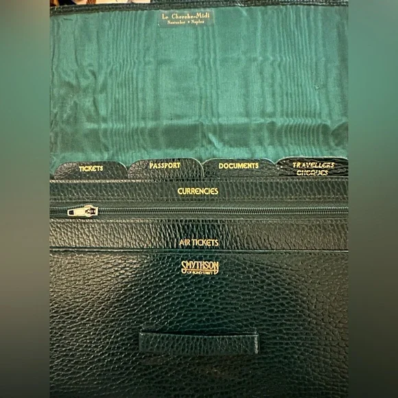 Smythson Luxury Embossed Pebble Green Leather Travel Organizer Bag Clutch - Picture 7 of 7